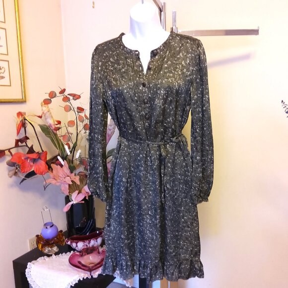 NWOT Signal Ruffle Pleated Dress Long Sleeve Olive Summer Spring Fall Dresses 38 - Picture 4 of 8
